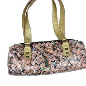 Nahui Ollin Recycled Candy Wrapper Shoulder Bag Baguette Gold Straps